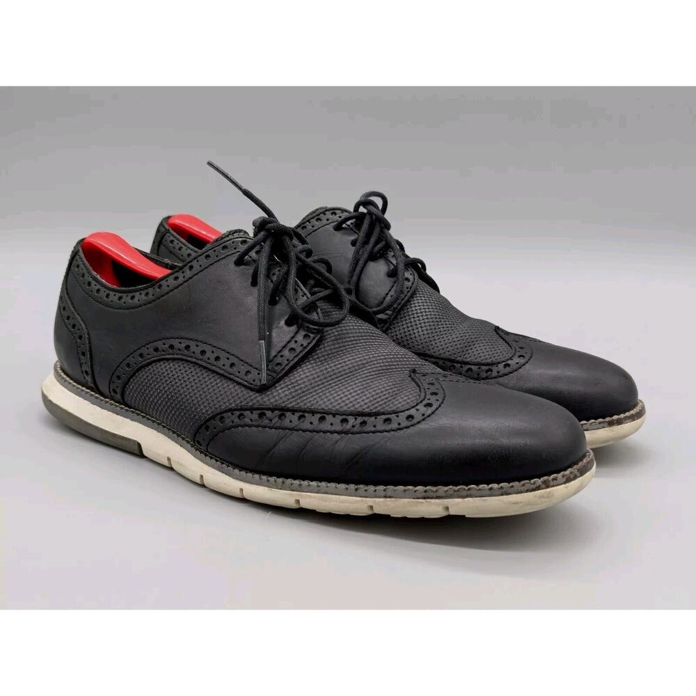 Cole Haan Grandsprint Wingtip ll Oxford Shoes Black Leather C20404 Size 10 M